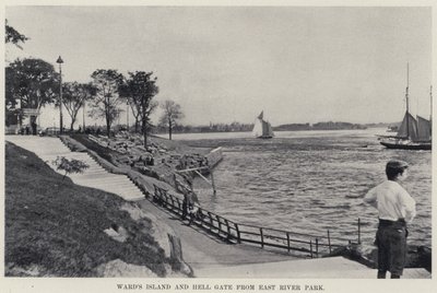 Wyspa Warda i Brama Piekieł z East River Park (zdjęcie czarno-białe) autorstwa American Photographer