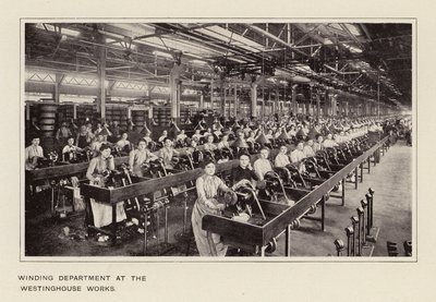 Dział nawijania w zakładach Westinghouse (zdjęcie czarno-białe) autorstwa American Photographer