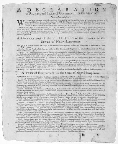 Deklaracja praw i plan rządu dla stanu New Hampshire, 1779 (druk) autorstwa American School