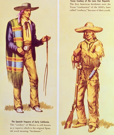 Meksykański Vaquero i amerykański kowboj autorstwa American School