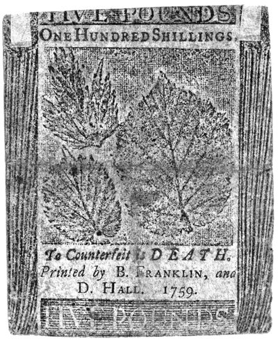 Notatka stuszylingowa wydrukowana przez B. Franklina i D. Halla, 1759 (druk) autorstwa American School
