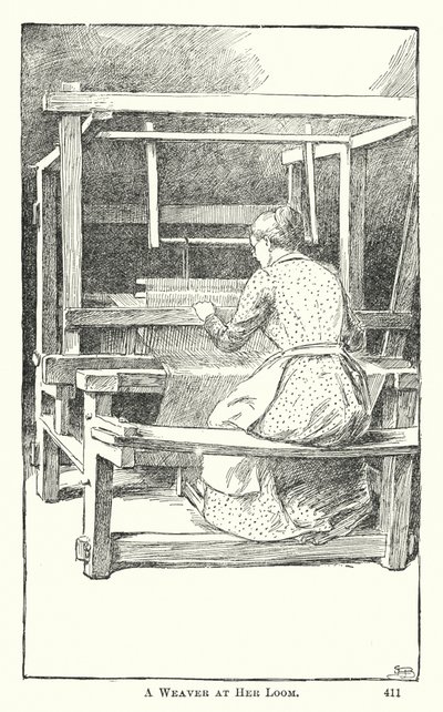 Tkaczka w swoim krośnie (grawerunek) autorstwa American School