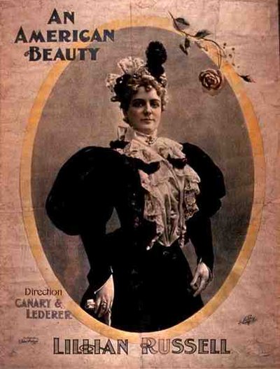 Reklama filmu „An American Beauty” z udziałem Lillian Russell i reżyserii Canary i Lederer (kolor lito) autorstwa American School