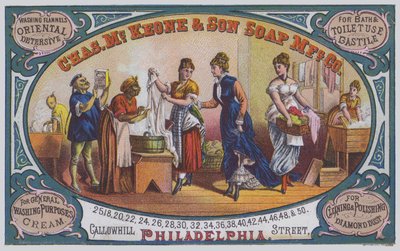 Reklama firmy Charles McKeone & Son Soap Manufacturing Company, Filadelfia, Pensylwania, USA (kolor lito) autorstwa American School