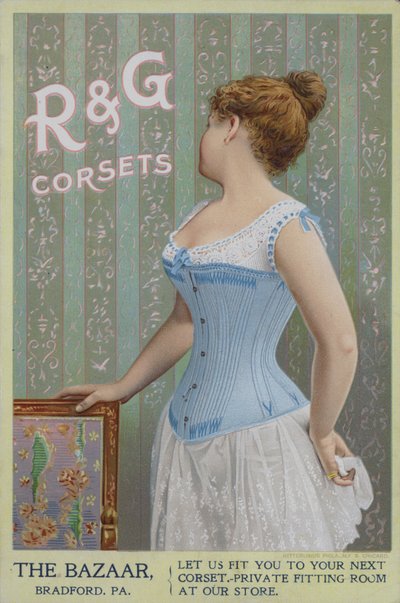 Reklama gorsetów damskich R  G (chromolit) autorstwa American School