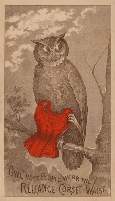 Karta reklamowa gorsetów Reliance (kolorowa litografia) autorstwa American School