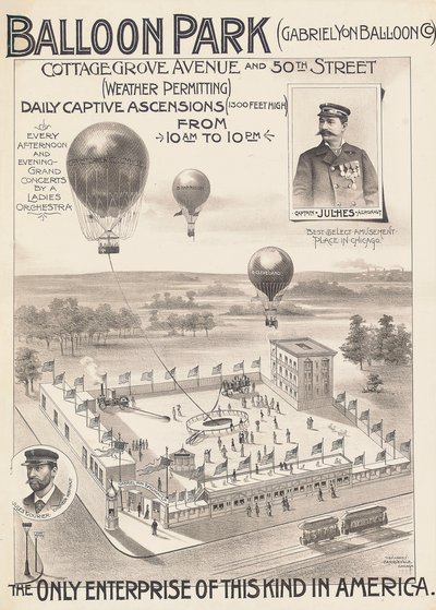Plakat reklamowy Balloon Park w Chicago, USA, ok.1888 r. autorstwa American School