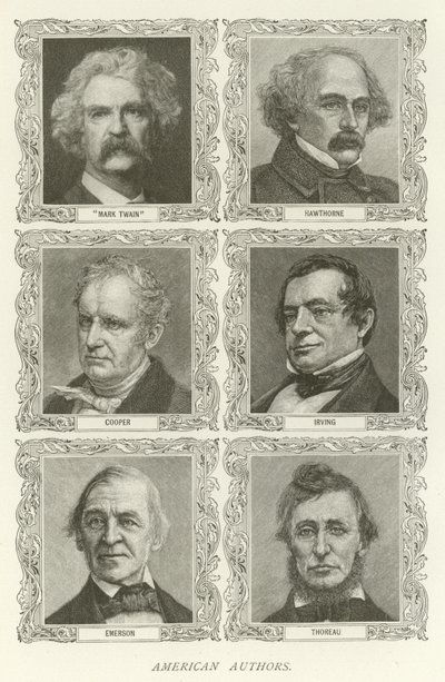 Autorzy amerykańscy, Mark Twain, Hawthorne, Cooper, Irving, Emerson, Thoreau autorstwa American School