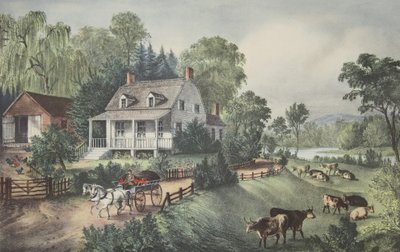 American Homestead - lato, wyd. 1868, Currier i Ives autorstwa American School