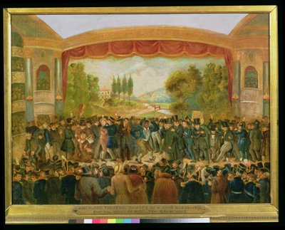 Amerykański teatr, Bowery, Nowy Jork, przedstawiający 57. noc pana T.D. Jim Crow Rice (1808-60) 25 listopada 1833 autorstwa American School