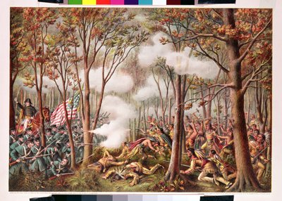 Atak rdzennych Amerykanów nad rzeką Tippecanoe, Terytorium Indiany, 7 listopada 1811 r. autorstwa American School