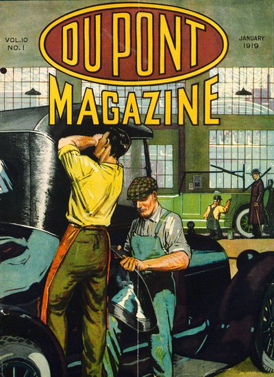 Naprawa samochodów, przednia okładka magazynu DuPont, styczeń 1919 r. autorstwa American School