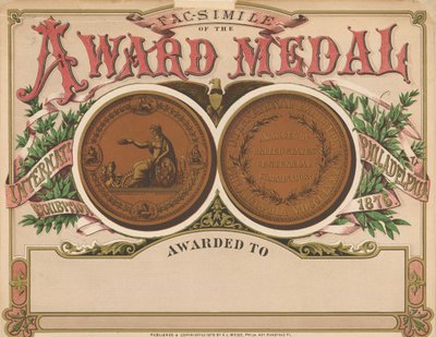 „Medal nagrody”, Album z wystawą stulecia, 1876 autorstwa American School