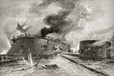 Bitwa między Monitorem i Merrimac w 1862 r., z „Krótkiej historii Stanów Zjednoczonych”, opublikowanej przez AS Barnes und Co. w 1885 r. autorstwa American School