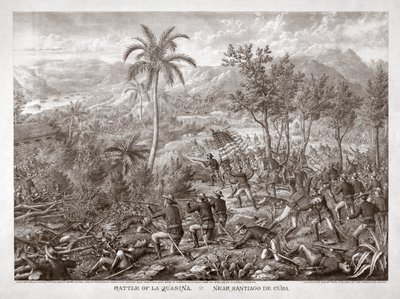 Bitwa pod La Quasina, niedaleko Santiago de Cuba, wyd. 1898 (rycina) autorstwa American School