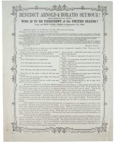 Benedict Arnold i Horatio Seymour! Kto ma być prezydentem?, ok. 19 września 1864 r. autorstwa American School