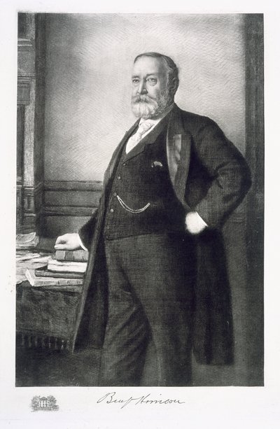 Benjamin Harrison (1833-1901), 23 prezydent Stanów Zjednoczonych Ameryki, wyd. 1901 (fotograwiura) autorstwa American School