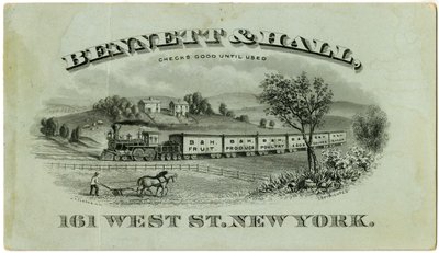 Karta handlowa Bennett & Hall [recto], 1882 (litografia grawerowana [karta handlowa]) autorstwa American School