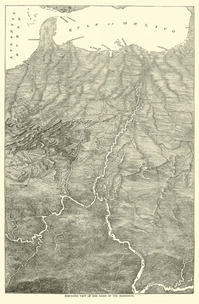 Widok z lotu ptaka na dorzecze Missisipi, 1862 autorstwa American School