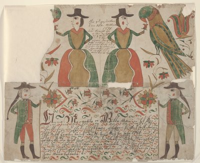 Akt urodzenia i chrztu dla Anny Margräty Willeman, Fraktur Painting, ok. 1810 (pióro i atrament z wc na papierze) autorstwa American School