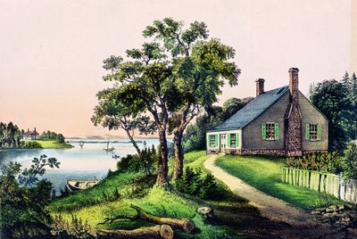 Miejsce urodzenia Jerzego Waszyngtona w Bridges Creek, hrabstwo Westmoreland, Wirginia, 22 lutego 1732, opublikowane przez Currier i Ives autorstwa American School