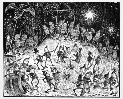 Brownies, z The World Guide to Gnomes, Fairies, Elves and Other Little People autorstwa Thomasa Keightleya (1789-1872) Opublikowane 1880, (BW Engraving) autorstwa American School