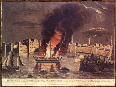 Spalenie fregaty Philadelphia w porcie w Trypolisie 16 lutego 1804 r autorstwa American School