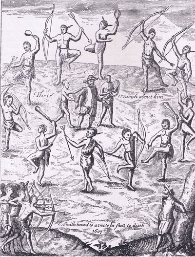 Kapitan Smith wzięty do niewoli przez Indian, ilustracja z pubu Cassell