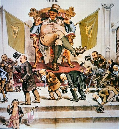 Karykatura przedstawiająca irlandzką władzę polityczną w Stanach Zjednoczonych, w filmie „Puck”, 3 kwietnia 1889 (kolor lito) autorstwa American School
