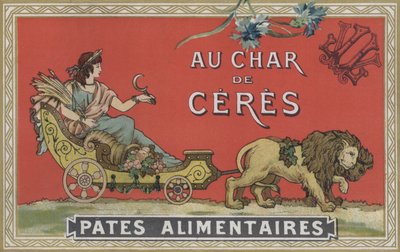 Ceres na wozie ciągniętym przez lwy (kolorowa litografia) autorstwa American School