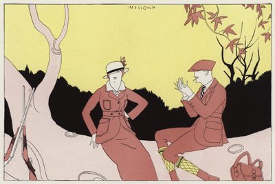 Przypadkowe spotkanie pary, która kiedyś była małżeństwem, scena z opowiadania "A Chance Meeting" J. A. Waldrona (kolorowa litografia) autorstwa American School