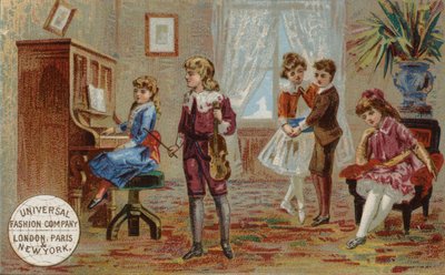 Dzieci grające na instrumentach muzycznych i tańczące autorstwa American School