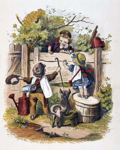Zjazd dzieci w "Schnik, schnak, fraszki dla maluchów", gry dla dzieci. wyd. London- Georges Ronthedge and sons. New York, The broad way Ludgate n.d. c. 1890. autorstwa American School