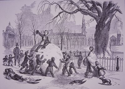 Śnieżka bożonarodzeniowa, scena na Boston Common autorstwa American School