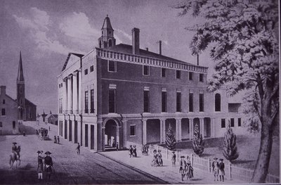 Ratusz, Wall Street, Nowy Jork w 1790 r. (grawerowanie) autorstwa American School