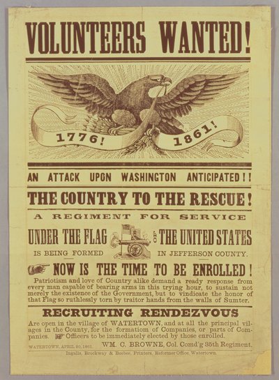 Plakat rekrutacyjny do wojny secesyjnej, 1861 (druk) autorstwa American School