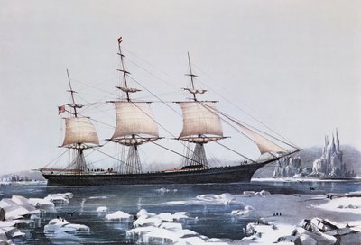 Clipper Ship Red Jacket w lodzie w pobliżu Przylądka Horn w drodze z Australii do Liverpoolu, opublikowana przez Currier und Ives, 1854 autorstwa American School