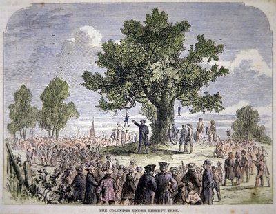 Koloniści pod Liberty Tree (kolor lito) autorstwa American School