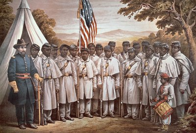 „Come and Join Us Brothers”, plakat rekrutacyjny Unii skierowany do czarnoskórych wolontariuszy (kolor lito) autorstwa American School