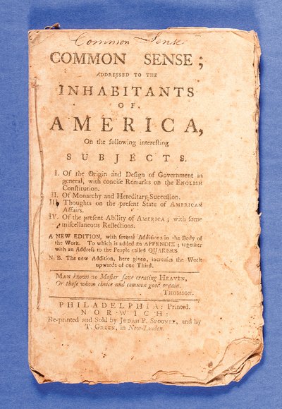 „Common Sense: Addressed to the Inhabitants of America”, nowe wydanie Thomasa Paine (1737-1809) wydrukowane w Filadelfii autorstwa American School