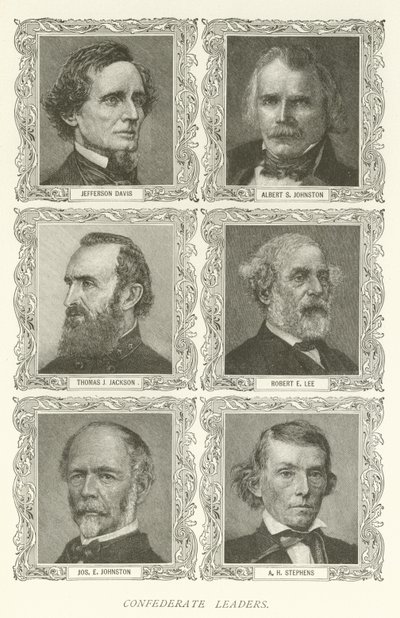 Liderzy Konfederacji, Jefferson Davis, Albert S Johnston, Thomas J Jackson, Robert E Lee, Joseph E Johnston, AH Stephens autorstwa American School