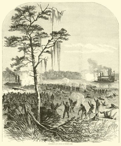 Konfederacki atak lądowy na flotę Porterów, kwiecień 1864 autorstwa American School