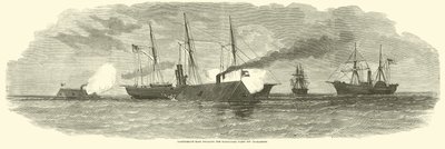Konfederackie tarany atakujące flotę blokującą u wybrzeży Charleston, styczeń 1863 r autorstwa American School