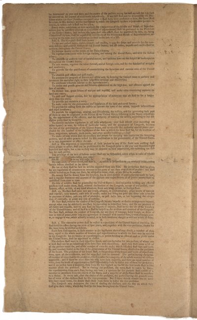 Konstytucja, pierwszy druk, wydrukowana przez Dunlap & Claypoole, 17-19 września 1787 (patrz także GLC 695933, GLC 695935 i GLC 695936) autorstwa American School