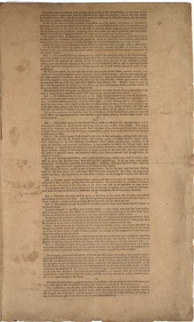 Konstytucja, pierwszy druk, wydrukowana przez Dunlap & Claypoole, 17-19 września 1787 (patrz także GLC 695933, GLC 695934 i GLC 695936) autorstwa American School