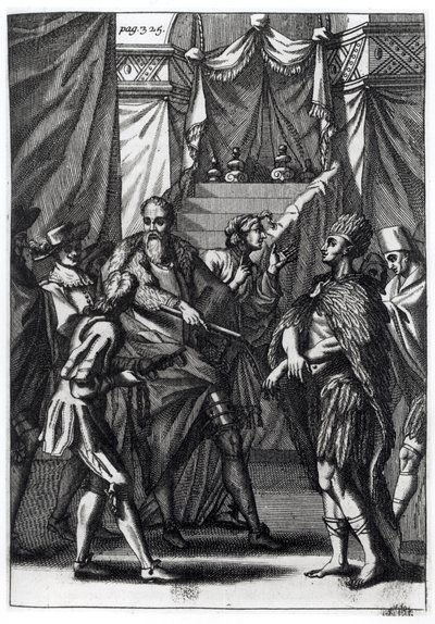 Cortes i Montezuma, z „Historii podboju Meksyku” Antonio de Solis y Rivadeneira Solis, 1691 autorstwa American School