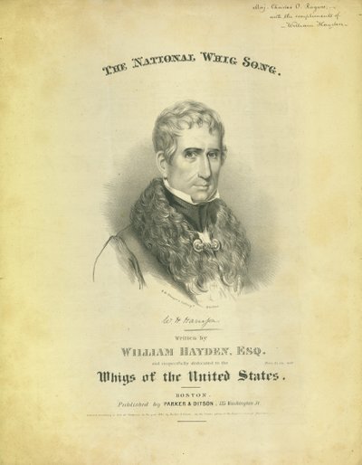 Okładka arkusza The National Whig Song autorstwa Williama Haydena, wyd. Parker & Diston, Boston, 1840 autorstwa American School