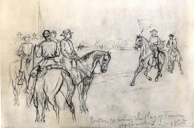 Custer otrzymujący Flagę Wolności, Appomattox, 1865 autorstwa American School