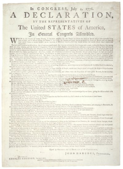 Deklaracja Niepodległości, Charleston, wydrukowana przez Petera Timothy