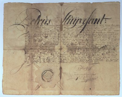 Akt podpisany przez Petera Stuyvesanta, dyrektora generalnego Nowej Holandii, 15 maja 1664 r. autorstwa American School
